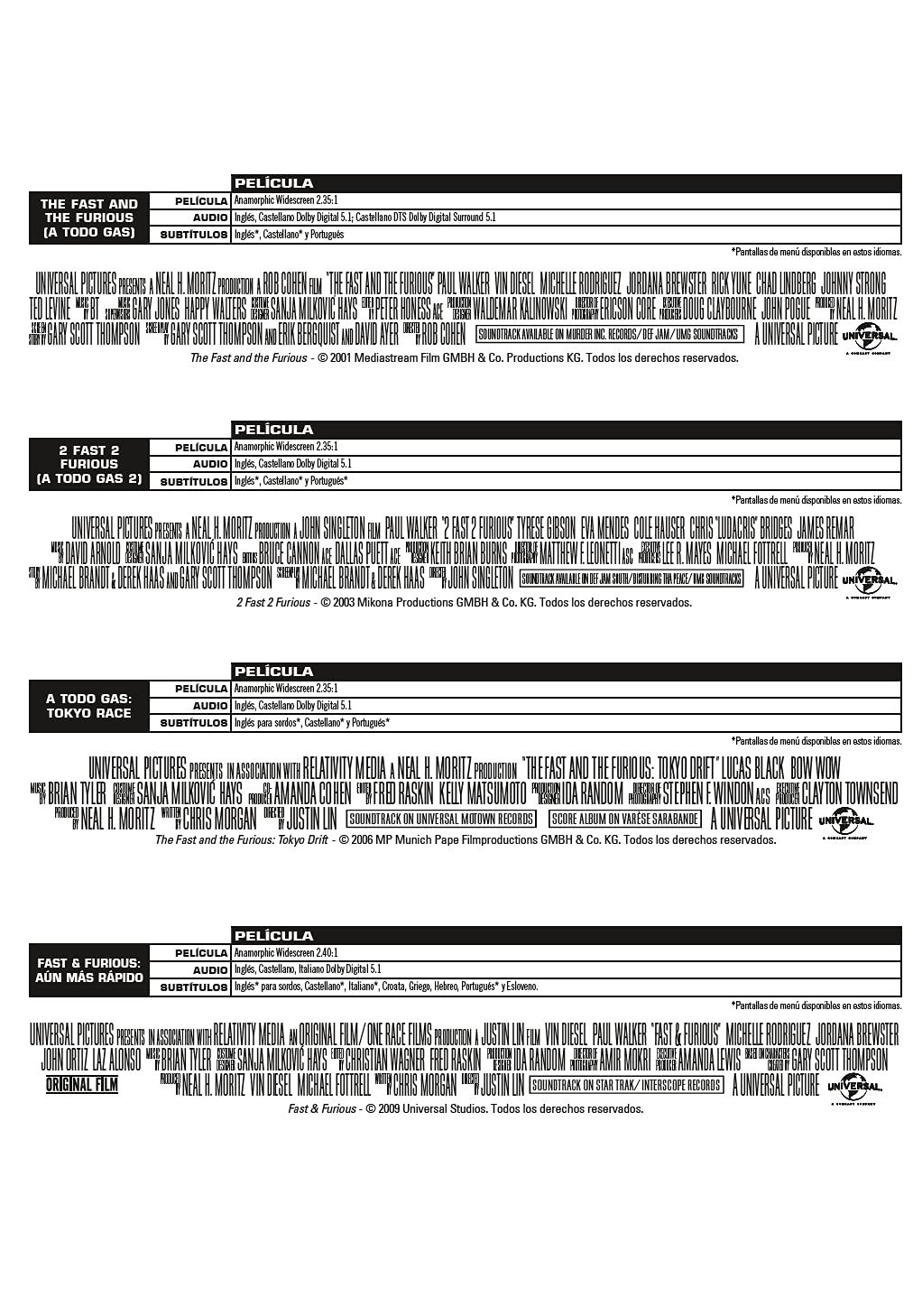 Fast & Furious Pack 1-9 [DVD]