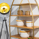 DRW Estanteria de Suelo de Metal con baldas de Madera en Dorado y Natural 91x36x180 cm