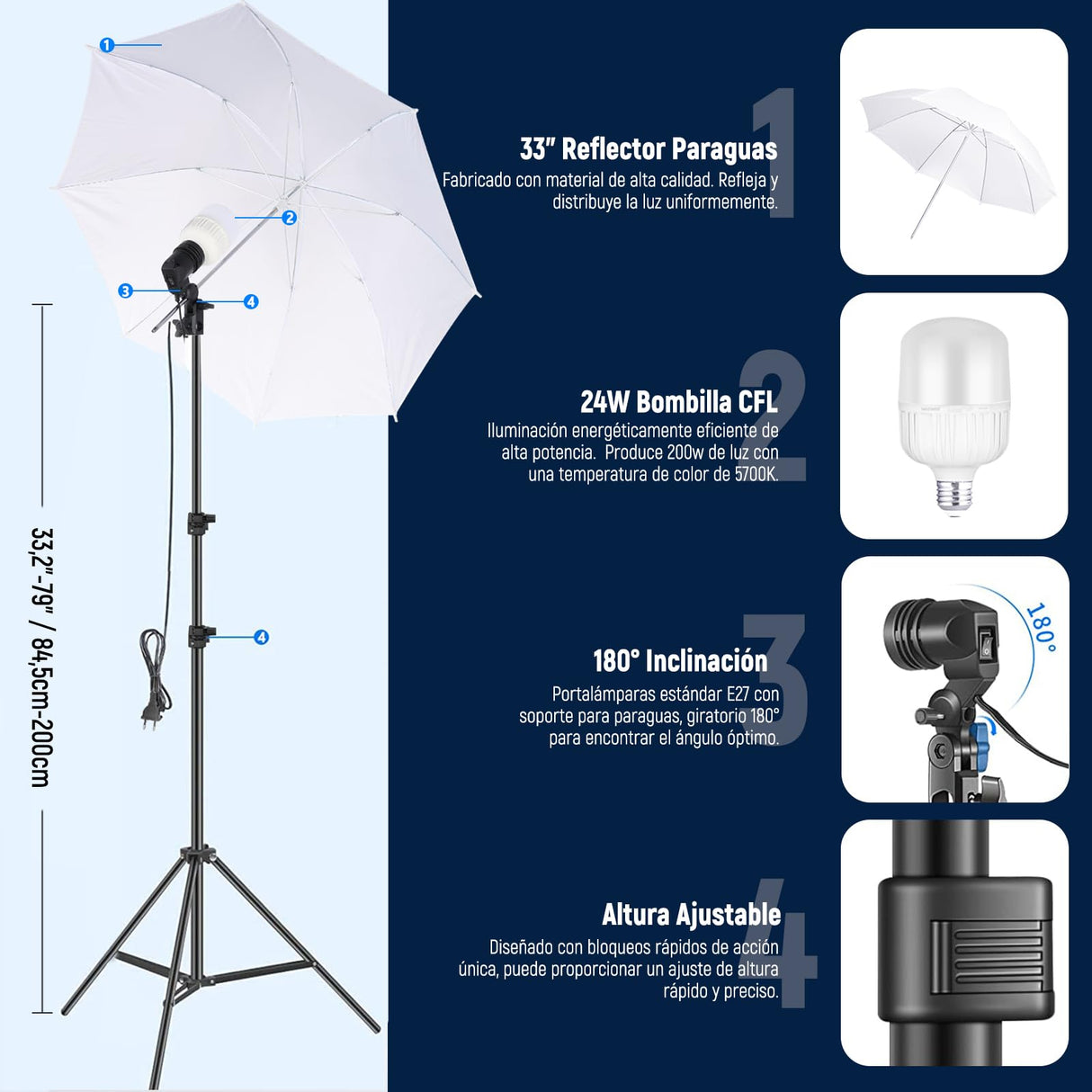 NEEWER Kit de Iluminación de Fotografía con Fondos,2,6x3m Soporte de Fondo,5700K 800W Equivalente a 24W Bombillas LED Paraguas Softbox Iluminación Continua,Equipo de Estudio Fotográfico para Vídeo