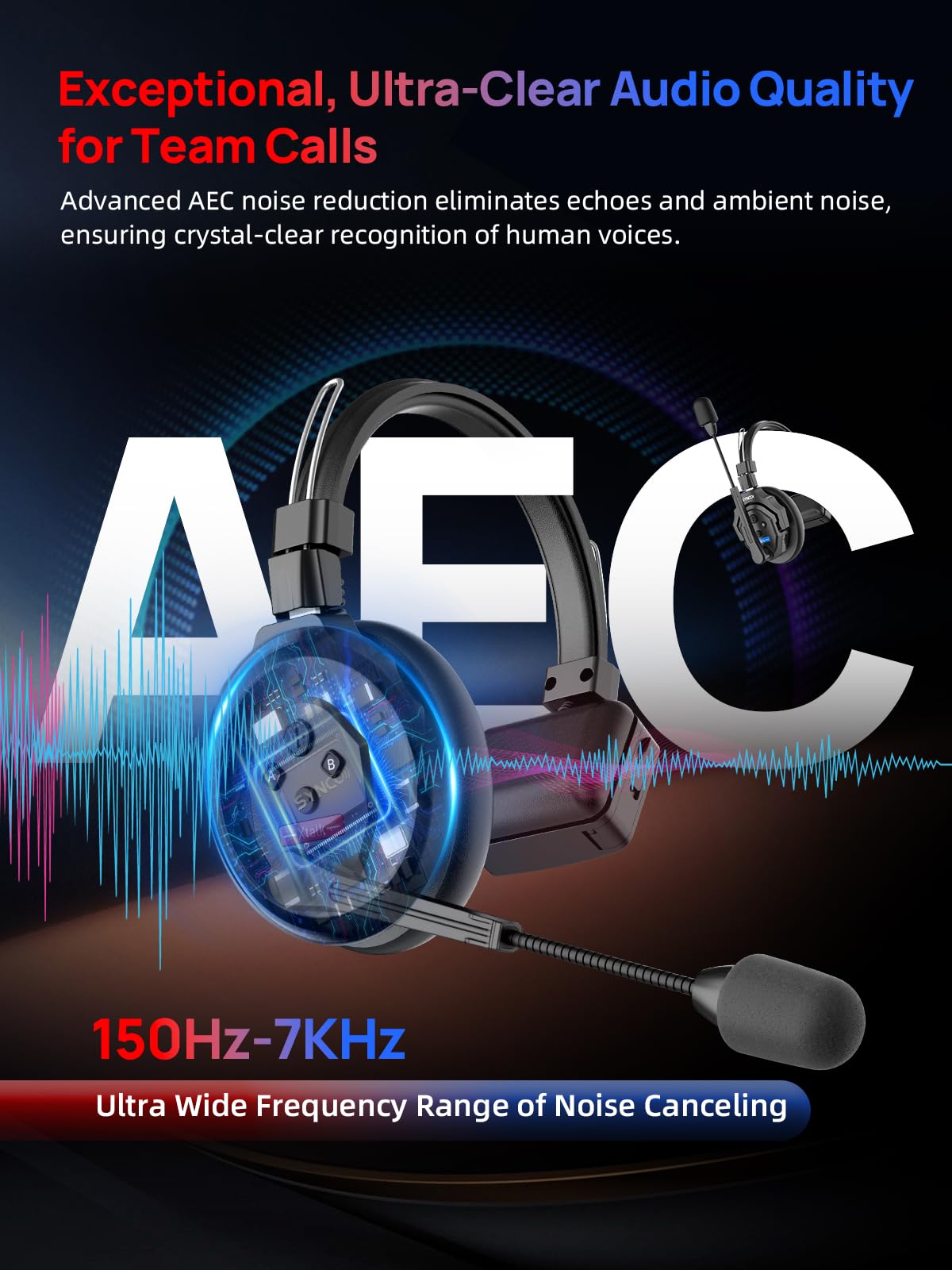 SYNCO Auriculares Intercomunicadores Inalámbricos, XTALK X5 2.4GHz Auriculares Inalámbricos Full Duplex con Comunicación de 24H 350M, Sistema de Intercomunicación con Monitoreo en Tiempo Real