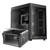 GAMDIAS NESO P1 - Carcasa ATX de Torre Completa Negra - Apertura de Giro con un Solo Toque - Panel panorámico de Vidrio Templado - Doble Cahmber - Doble orientación - Alto Flujo de Aire - Gestión de