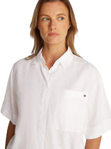 Tommy Hilfiger Camisa Mujer Linen Relaxed de manga corta, Blanco (Th Optic White), 44