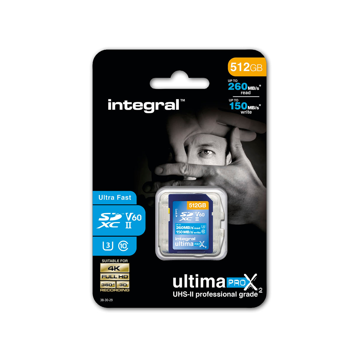Integral Tarjeta SD de 512 GB UHS-II V60 con velocidades de lectura de hasta 260 MB/s y velocidades de escritura de 150 MB/s. Tarjeta de memoria de alta velocidad profesional SDXC