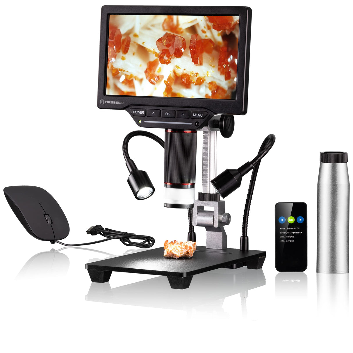 Bresser Microscopio Digital de 2L con luz Regulable, WiFi, Pantalla LCD a Color de 7 Pulgadas de Alta definición, función de grabación de vídeo y Fotos 1080P