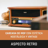 Lenco TCD-2551 Tocadiscos para Discos - Bluetooth Tocadiscos con Altavoz - Reproductor de CD - Pletina de Casete - 3 velocidades - Transmisión por Correa - 2 x 5 vatios - Madera
