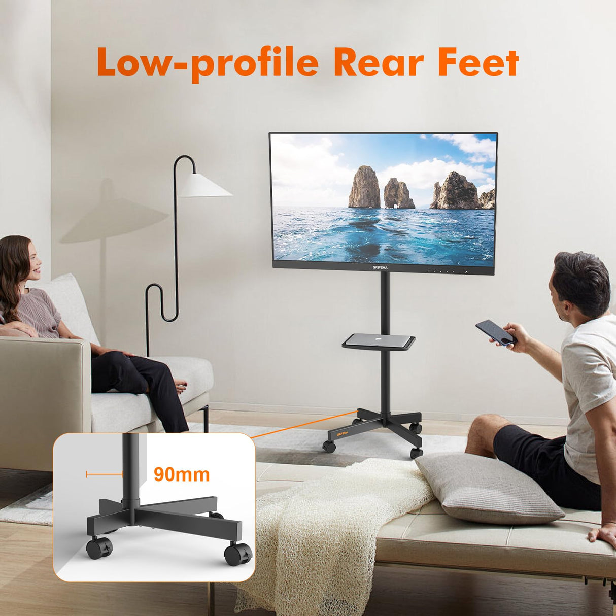 GRIFEMA GB3001 Soporte TV Ruedas para Televisores de Plasma/LCD/LED hasta 65 Pulgadas, Soporte TV Pie con Estante para Portátil, hasta 40 kg, VESA MÁX. 400x400mm, black
