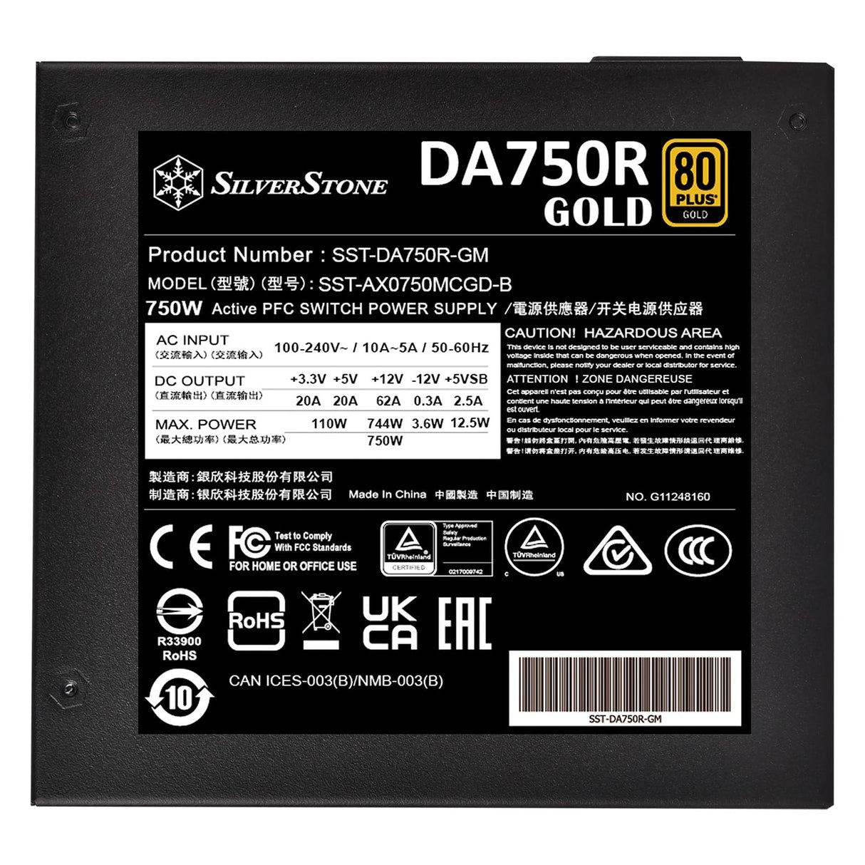 Silverstone SST-DA750R-GM,FA ATX Totalmente Modular 80 Plus Gold 750W ATX 3,0 y PCIe 5,0