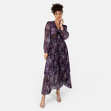 Anaya with Love Women's Midaxi Dress Ladies Long Blouson Sleeve V-Neck Tiered Pleated Lace Insert Empire A-Line Wedding Guest Evening Vestido, Purple Floral, 46 para Mujer