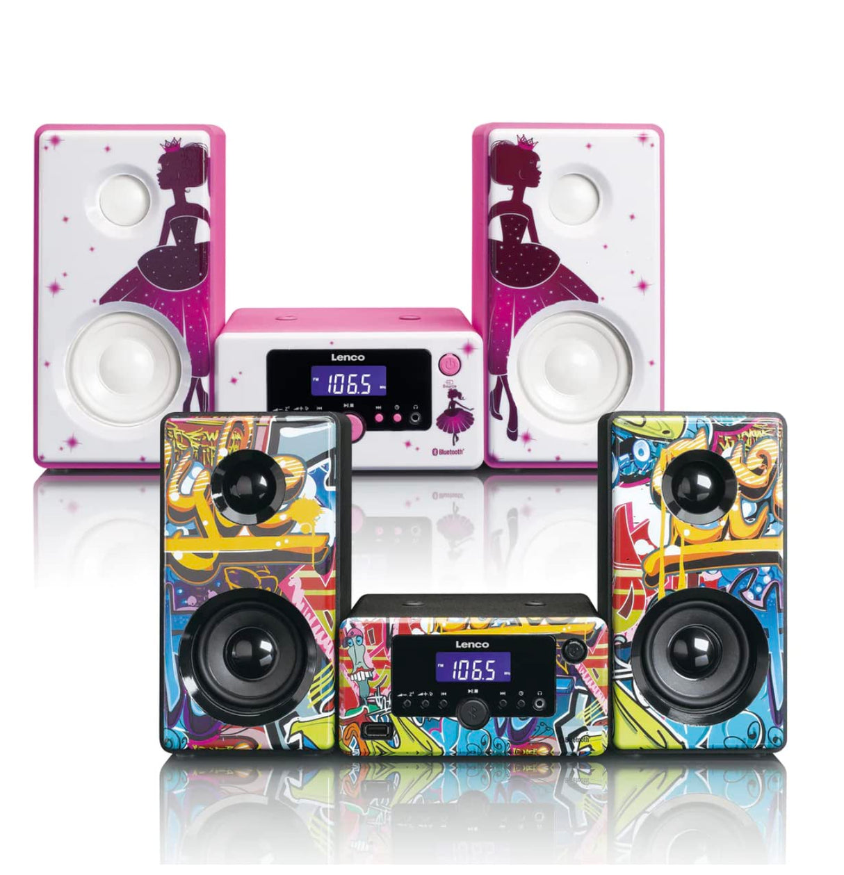 Lenco MC-020 Home Audio Mini System 10W Rosa, Blanco - Microcadena (Home Audio Mini System, Rosa, Blanco, Imagen, 10 W, FM,PLL, Azul)
