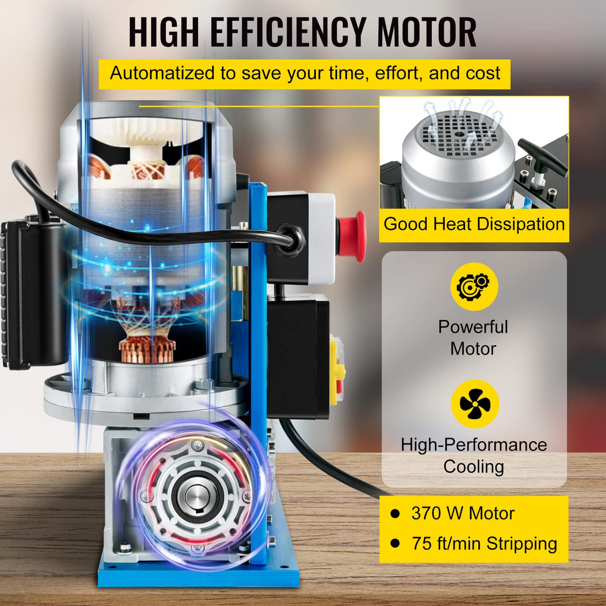 VEVOR Máquina pelacables eléctrica, SMS-038 Potencia 370 W 220 V 50 Hz Peso 25 kg Herramienta pelacables Azul Material Aluminio, Acrílico, Alambre de Cobre para gestionar simultáneamente diferentes