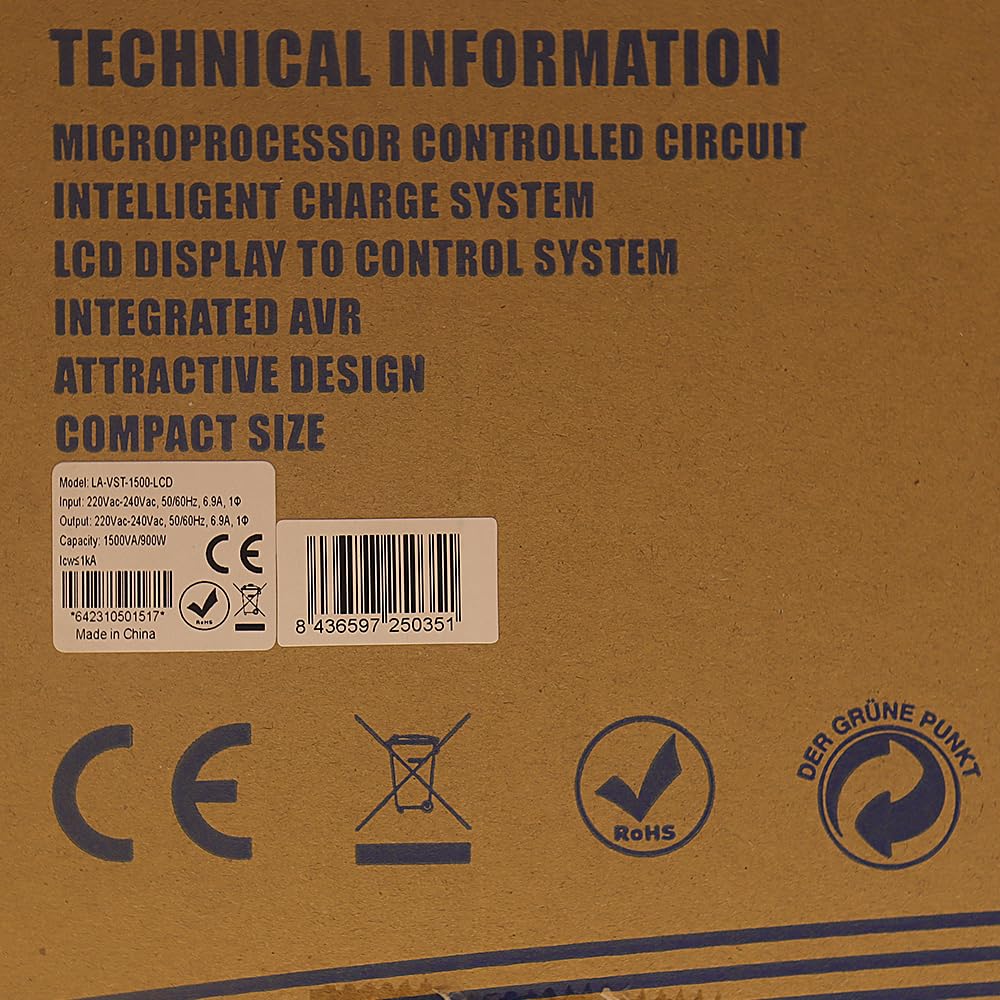 Lapara LA-VST-1500LCD Sistema de Alimentación Ininterrumpida SAI 1500VA 900W LCD Interactivo
