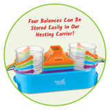 Learning Resources Set de 4 balanzas con platillos apilables, balanza con Dos platillos Transparentes para líquidos y sólidos, balanza para niños fácil de Montar, balanza para el Aula