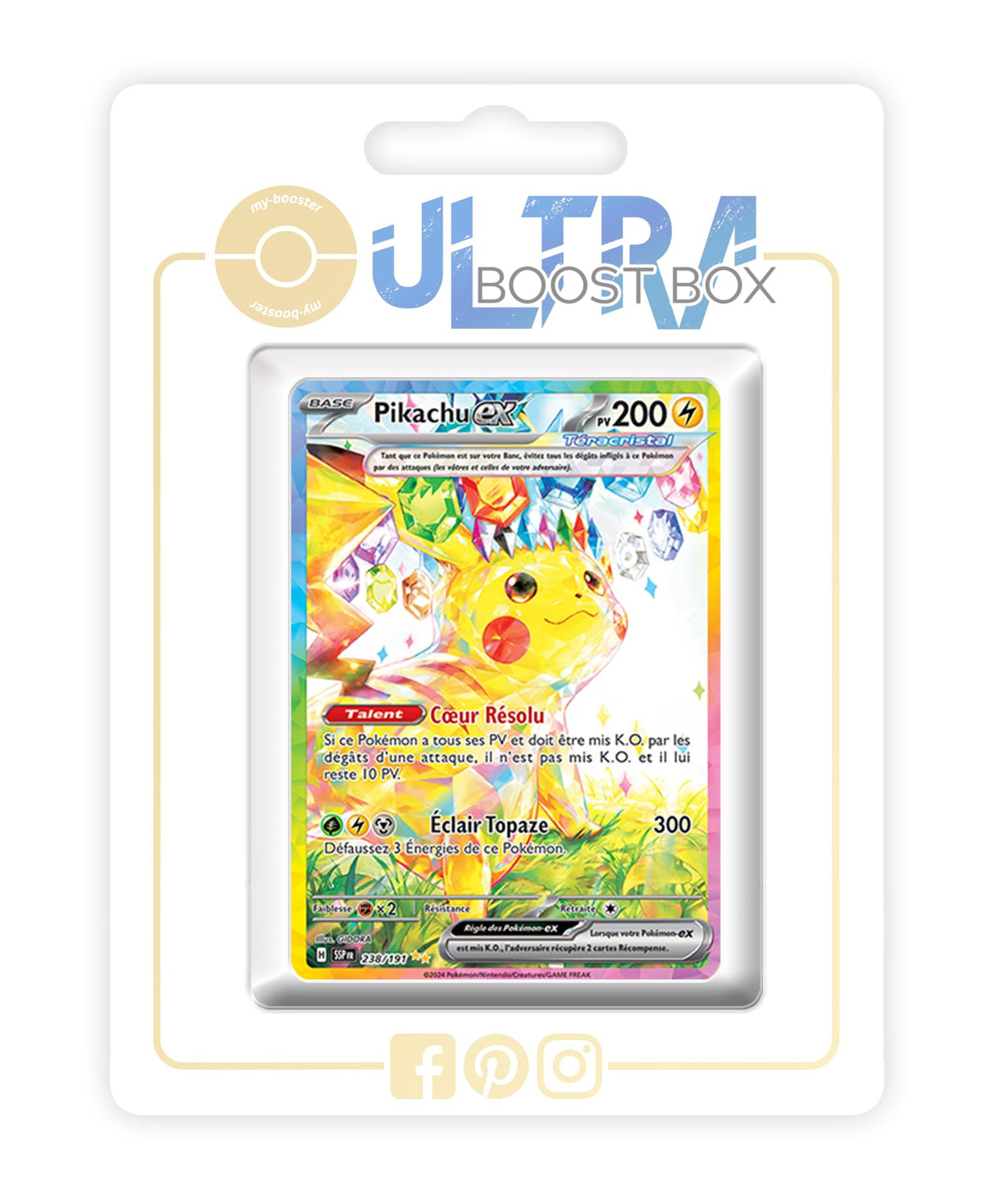 Pikachu ex 238/191 Alternativo Pokémon Gallery Teracristal Secreta - Ultraboost X Écarlate et Violet 8 - Étincelles Déferlantes Box de 10 Cartas Pokémon Francés