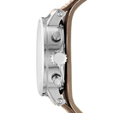 Fossil Original Boyfriend Reloj para mujer, movimiento cronógrafo con correa de acero o piel, Beige y plata, 38MM