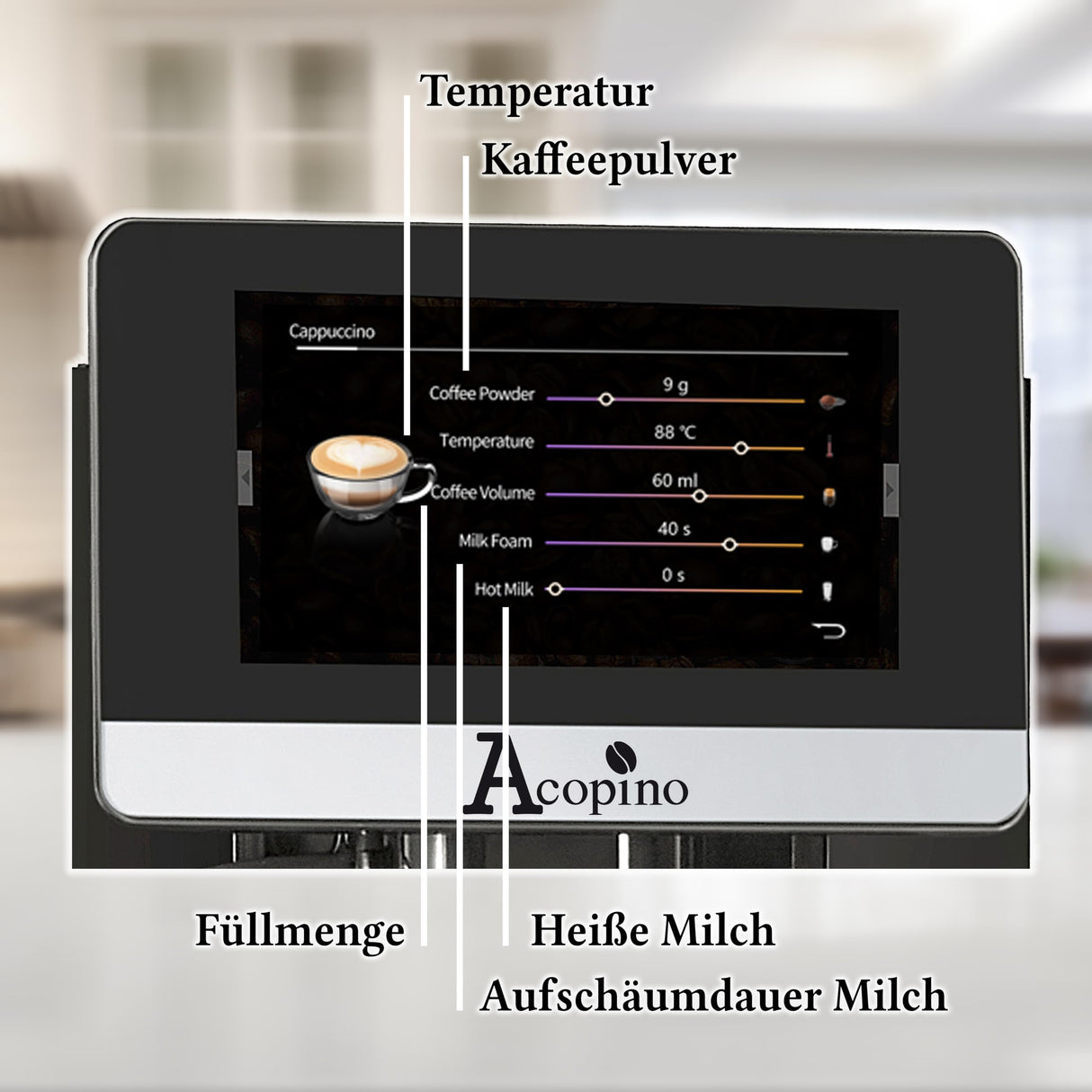 Acopino Cafetera automática Barletta, gran pantalla a color, con sistema de leche para un disfrute perfecto del café (rojo)