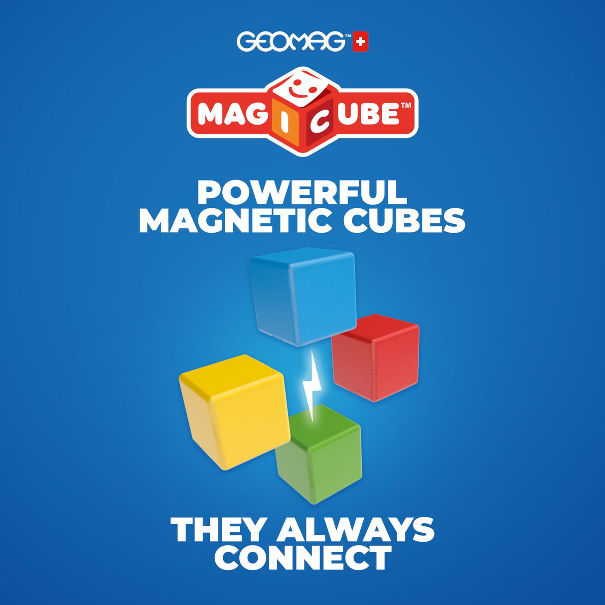 Geomag Magicube Full Color, Bloques de Construcción Magnéticos para Niños a Partir de 1 Año – Juego de 64 Bloques de 4 Colores Hechos de Plástico 100% Reciclado