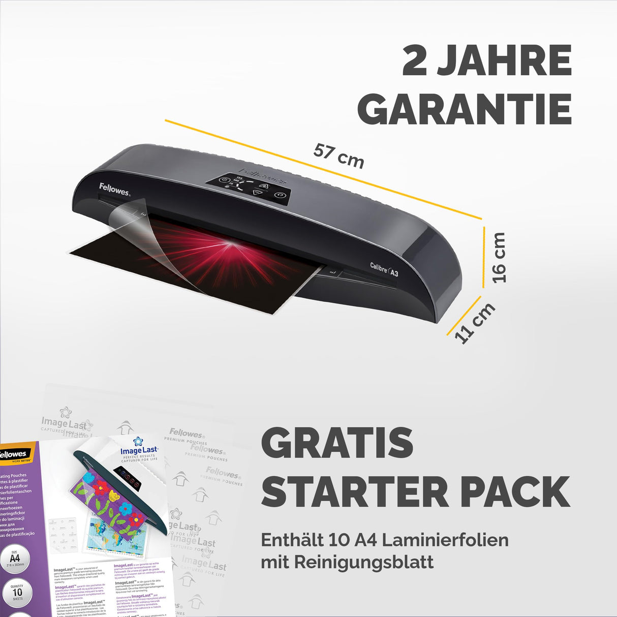 Fellowes Plastificadora A3 Calibre para pequeñas oficinas,1 minuto de calentamiento con apagado automático y modo de reposo, 80-125 micras, Incluye 10 fundas de plastificación A4, Negro