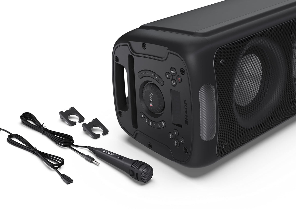 Sharp PS-949 Xparty Street Altavoz Portátil, Bluetooth, a Prueba de Salpicaduras, con Efectos de Luces, Efectos de DJ y Micrófono Incluido.