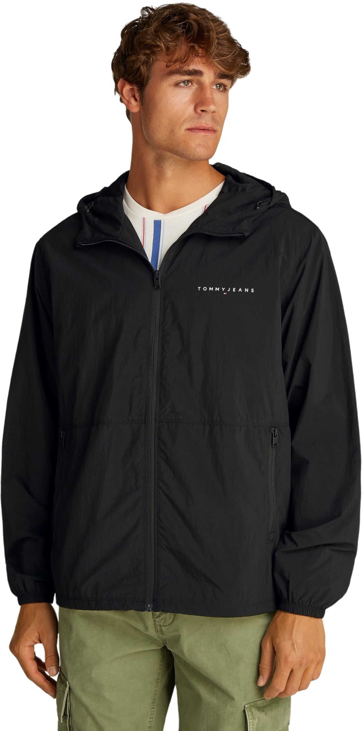 Tommy Jeans Cortavientos Hombre Chicago con capucha, Negro (Black), M