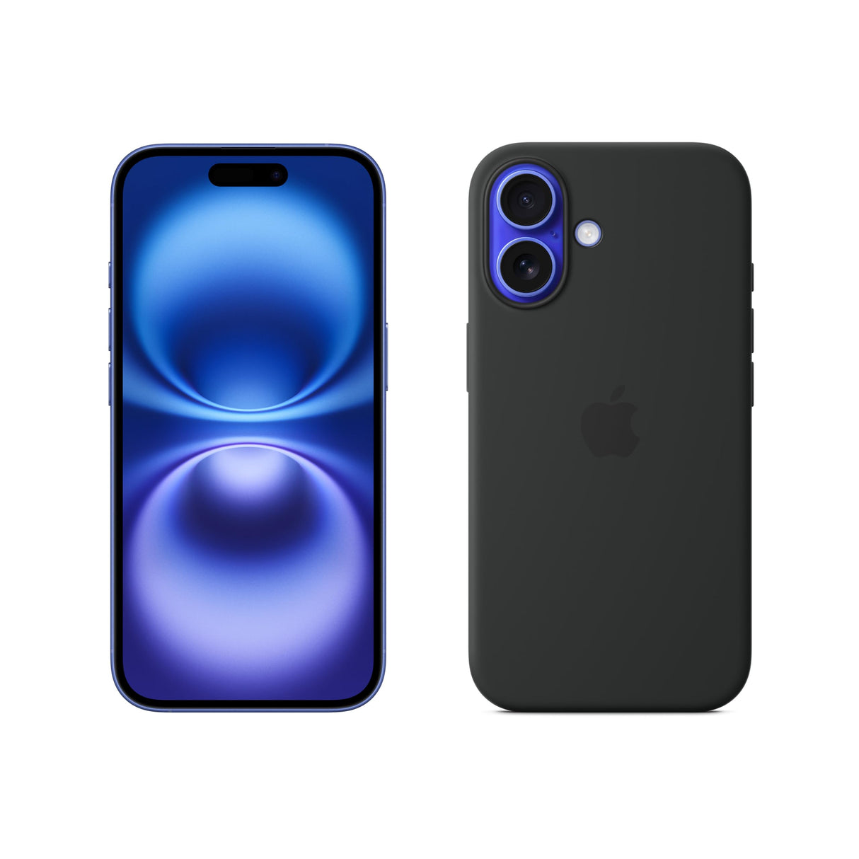 Apple iPhone 16 (128 GB) - Azul Ultramar + Funda de Silicona con MagSafe - Negro