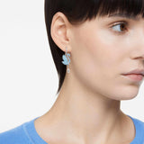 Swarovski Pendientes Iconic Swan, Motivo de Cisne, Pavé de Cristales Azul Hielo, Baño de Rodio