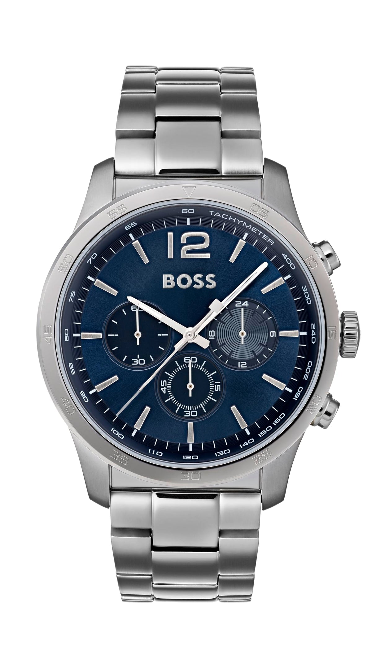 BOSS Reloj Cronógrafo de Cuarzo para Hombre de 44 mm Colección The Professional con Esfera Azul, Pulsera de Acero Inoxidable Plateado, 3 Subesferas, Resistencia al Agua 3ATM - 1513527