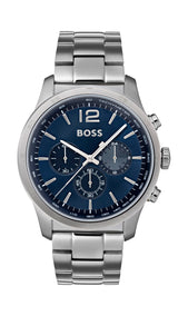 BOSS Reloj Cronógrafo de Cuarzo para Hombre de 44 mm Colección The Professional con Esfera Azul, Pulsera de Acero Inoxidable Plateado, 3 Subesferas, Resistencia al Agua 3ATM - 1513527