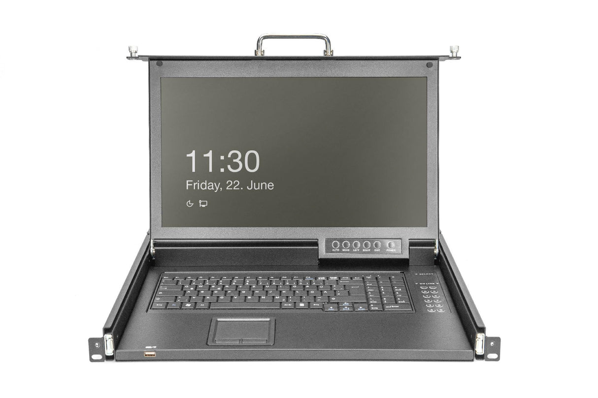 DIGITUS Consola KVM LCD HD de 17", VGA de 8 Puertos, Teclado alemán