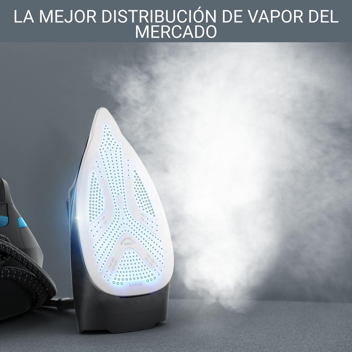 Rowenta Silence Steam Pro DG9222 Centro de planchado, autonomía ilimitada de 7,5 bares, golpe vapor 450 g/min, continuo de 140 g/min, suela Microsteam Laser 400, función Eco, azul