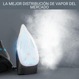 Rowenta Silence Steam Pro DG9222 Centro de planchado, autonomía ilimitada de 7,5 bares, golpe vapor 450 g/min, continuo de 140 g/min, suela Microsteam Laser 400, función Eco, azul