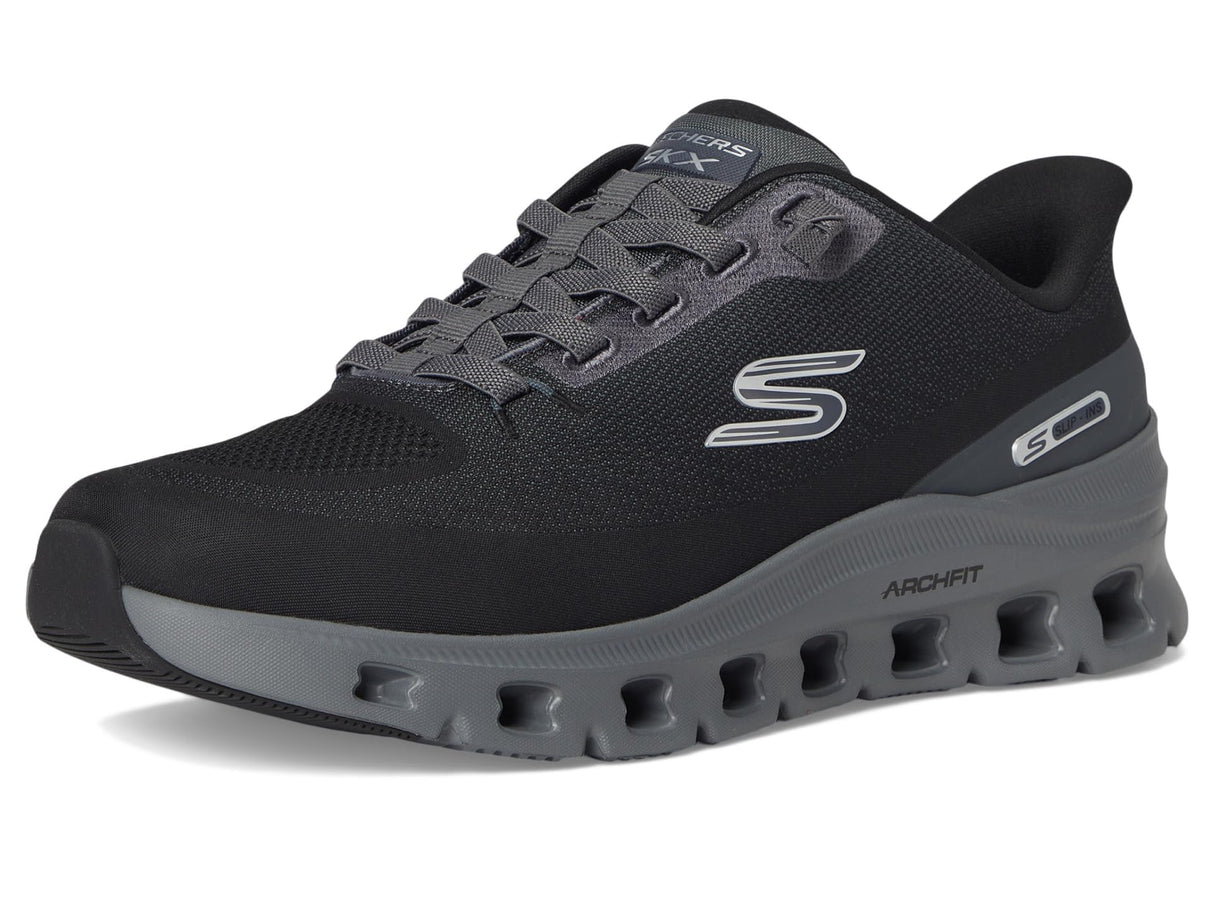 Skechers Arch Fit Glide-Step Pro, Zapatillas Hombre, Black Knit/Charcoal PU, 44 EU
