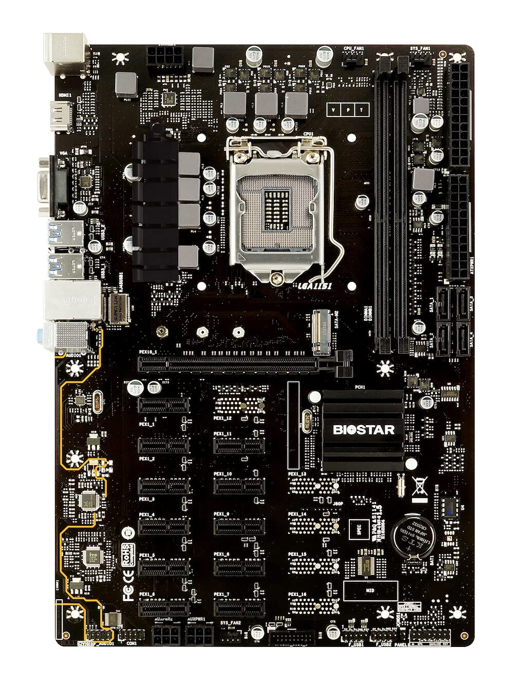 Placa Base para minería Biostar TB360-BTC Pro Core i7/i5/i3 (Intel 8ª y 9ª generación) LGA1151 Intel B360 DDR4 12 GPU
