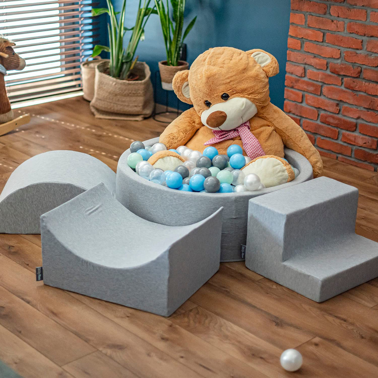 KiddyMoon 90X30cm/200 Bolas ∅ 7Cm Piscina De Bolas para Ninos Hecha En La UE, Gris Clr:Blanco/Gris/Turquesa Clr