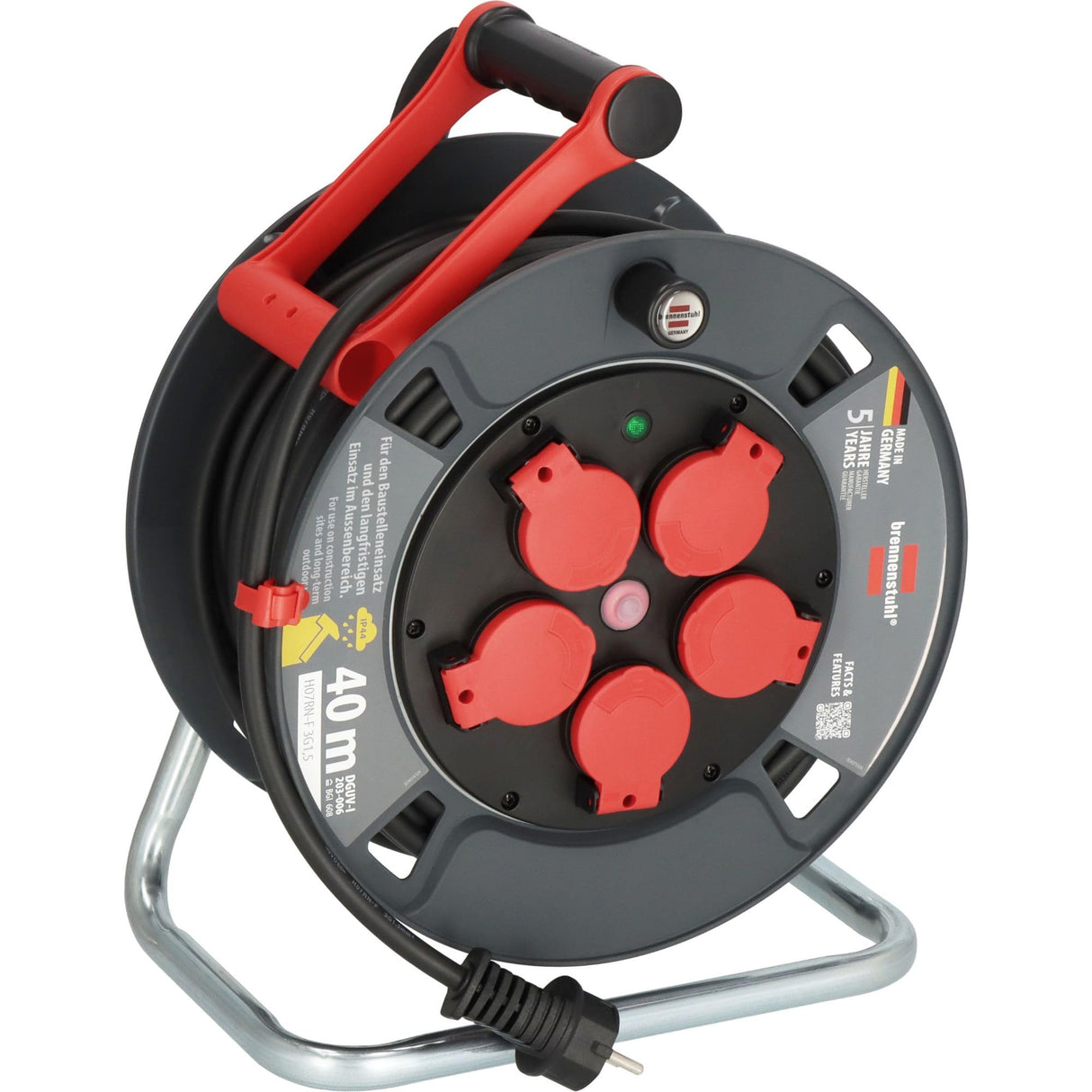 Brennenstuhl Carrete de cable profesional 300 KU 2100 (cable de 25 m en negro, fabricado en plástico especial, para uso en obras de construcción y uso permanente en exteriores, fabricado en Alemania)