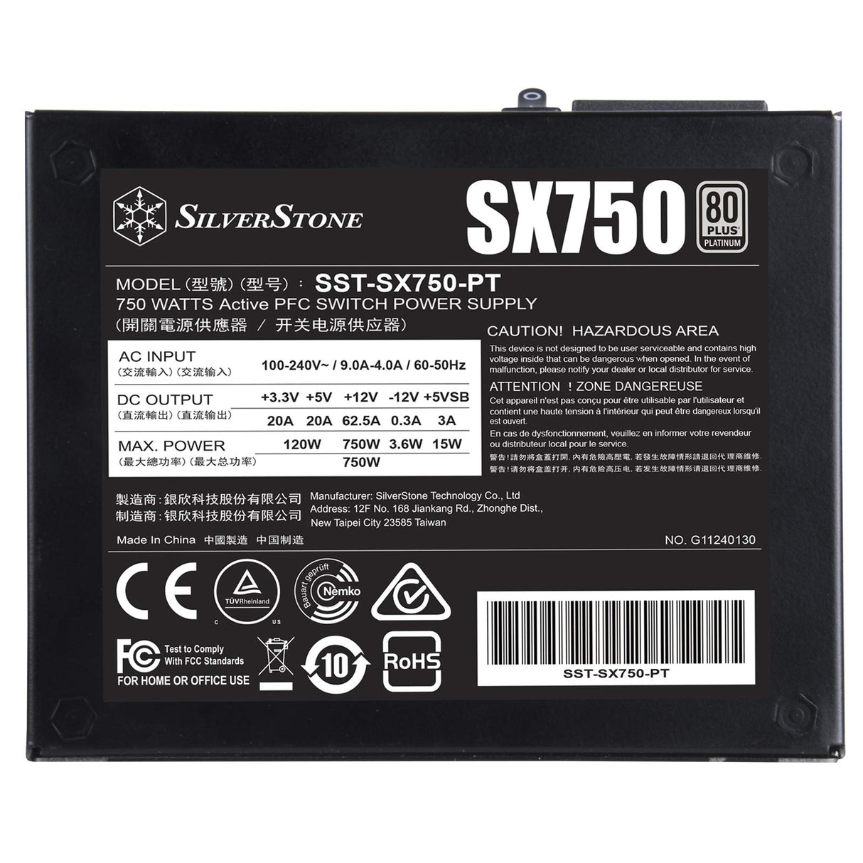 Silverstone SST-SX750-PT - SFX Series, Fuente de alimentación 750W 80 Plus Platino, Baja sonoridad, 92mm
