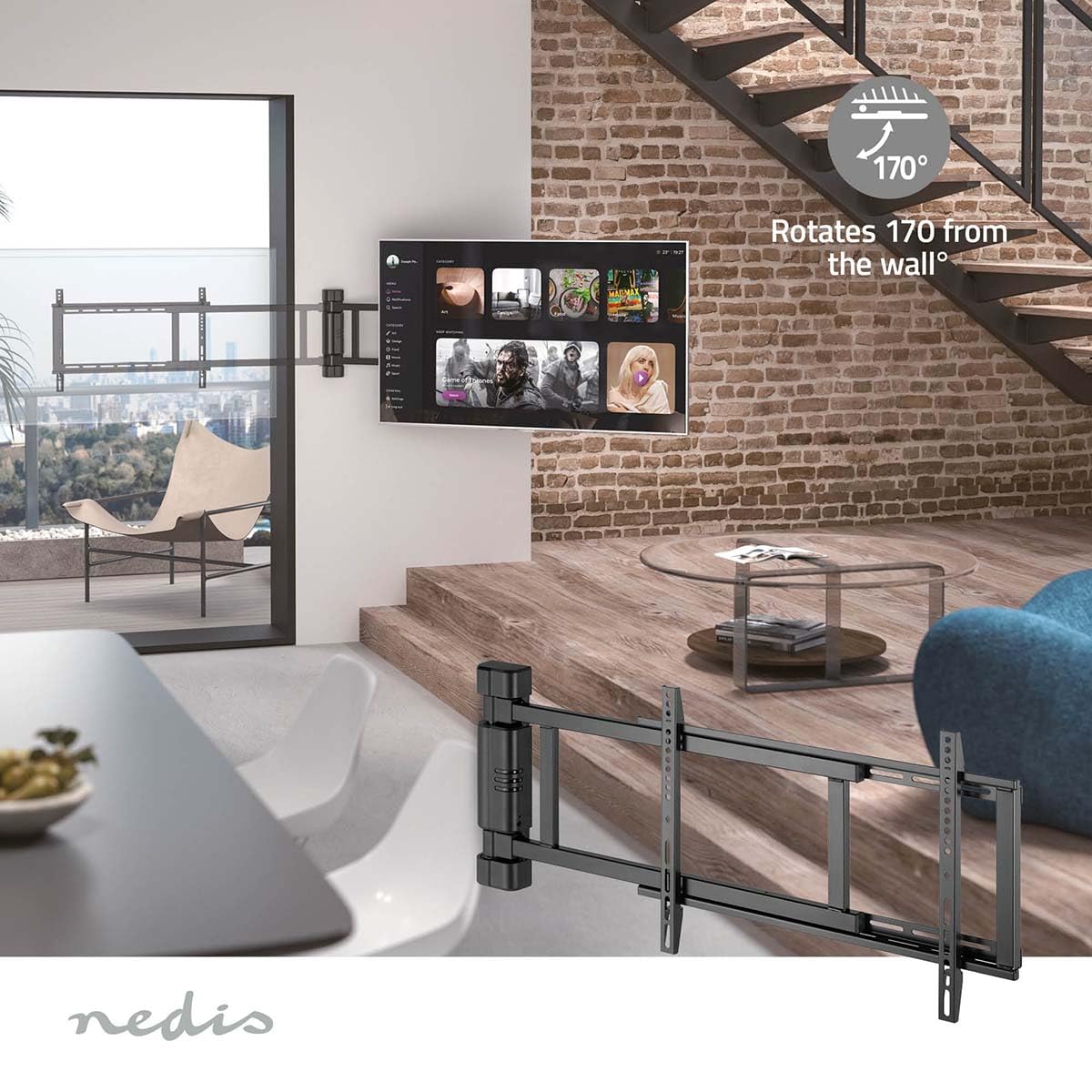 Nedis Motorisierte TV-Wandhalterung Motorisierte TV-Wandhalterung | 32-75" | ferngesteuert | ABS/Stahl |