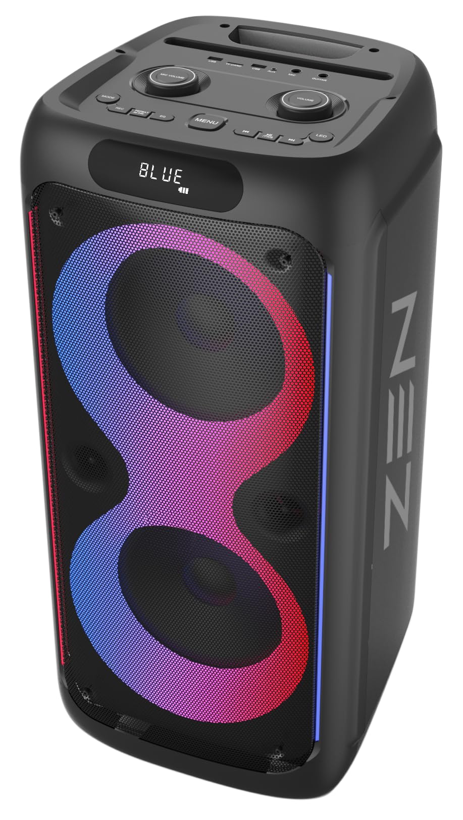 Altavoz portátil Bluetooth Zen Rings Potente de 600W, 7H de batería, luces LED RGB. Altavoz Grande con TWS, Aux in, USB, entrada de micrófono, y micrófono inalámbrico, con radio FM y con gran potencia