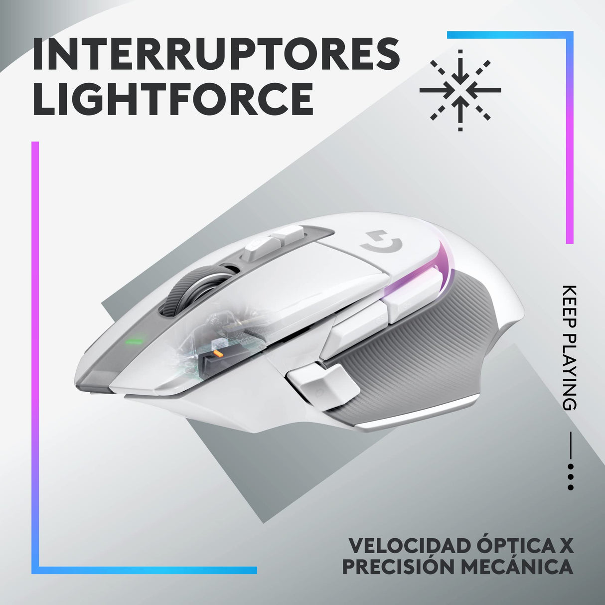 Logitech G G502 X PLUS LIGHTSPEED Ratón inalámbrico RGB para Gaming - Ratón óptico con interruptores híbridos LIGHTFORCE, LIGHTSYNC RGB, sensor HERO 25K, compatible con PC - macOS/Windows - Blanco