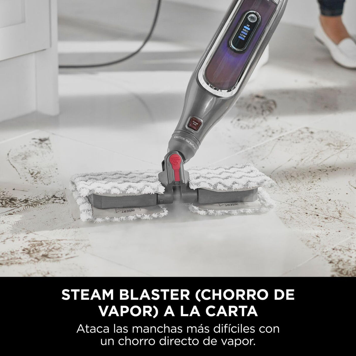 Shark Mopa de vapor automática [S6003EU] Klik N’ Flip, Steam Blast, Dirt Grip, 3 Controles inteligentes de vapor directo, Burdeos/ Gris Acero