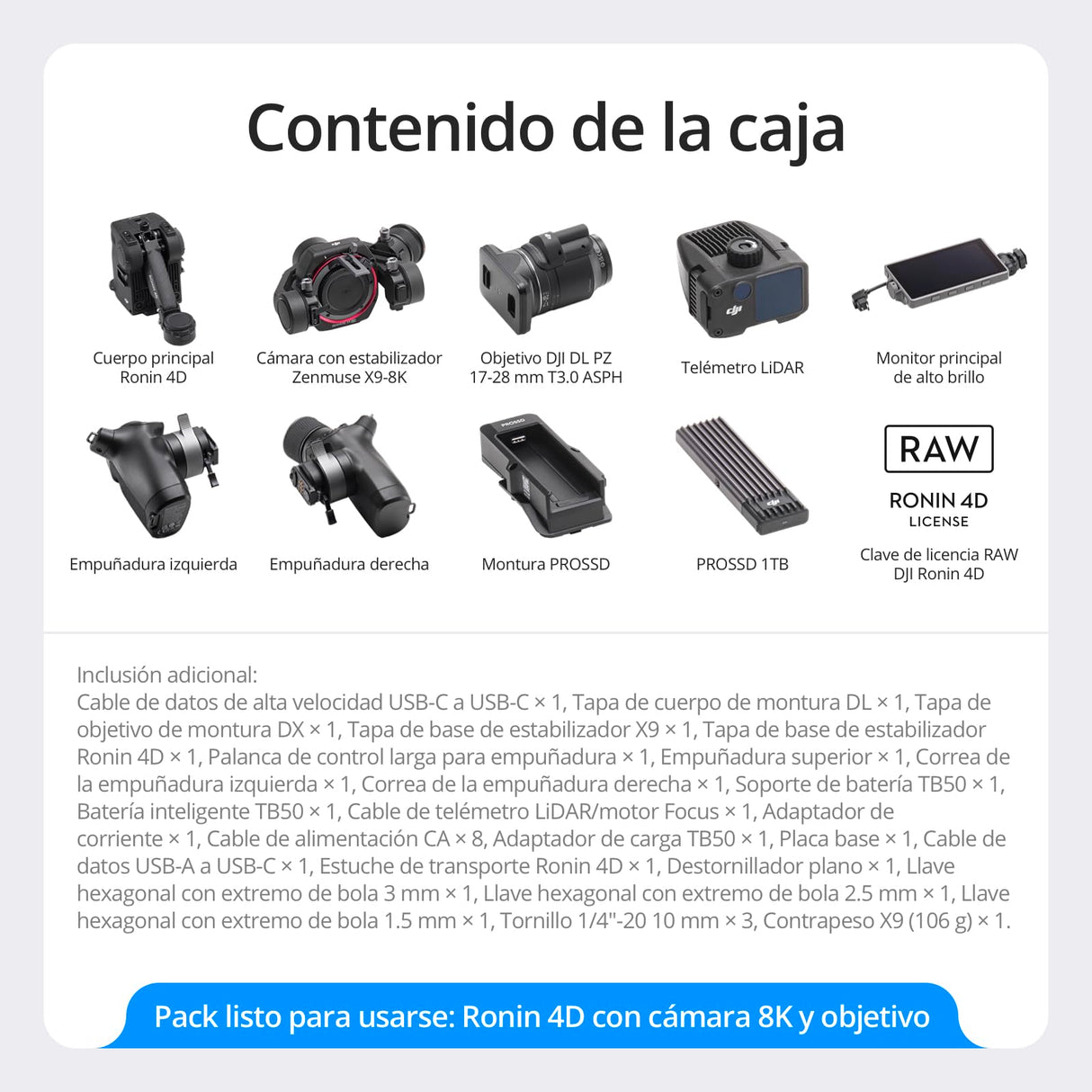 DJI Cámara de cine full-frame Ronin 4D-8K con estabilización en 4 ejes, 8K/75 fps, enfoque LiDAR y transmisión inalámbrica, diseño modular altamente integrado,PROSSD 1TB,cámara de cine profesional