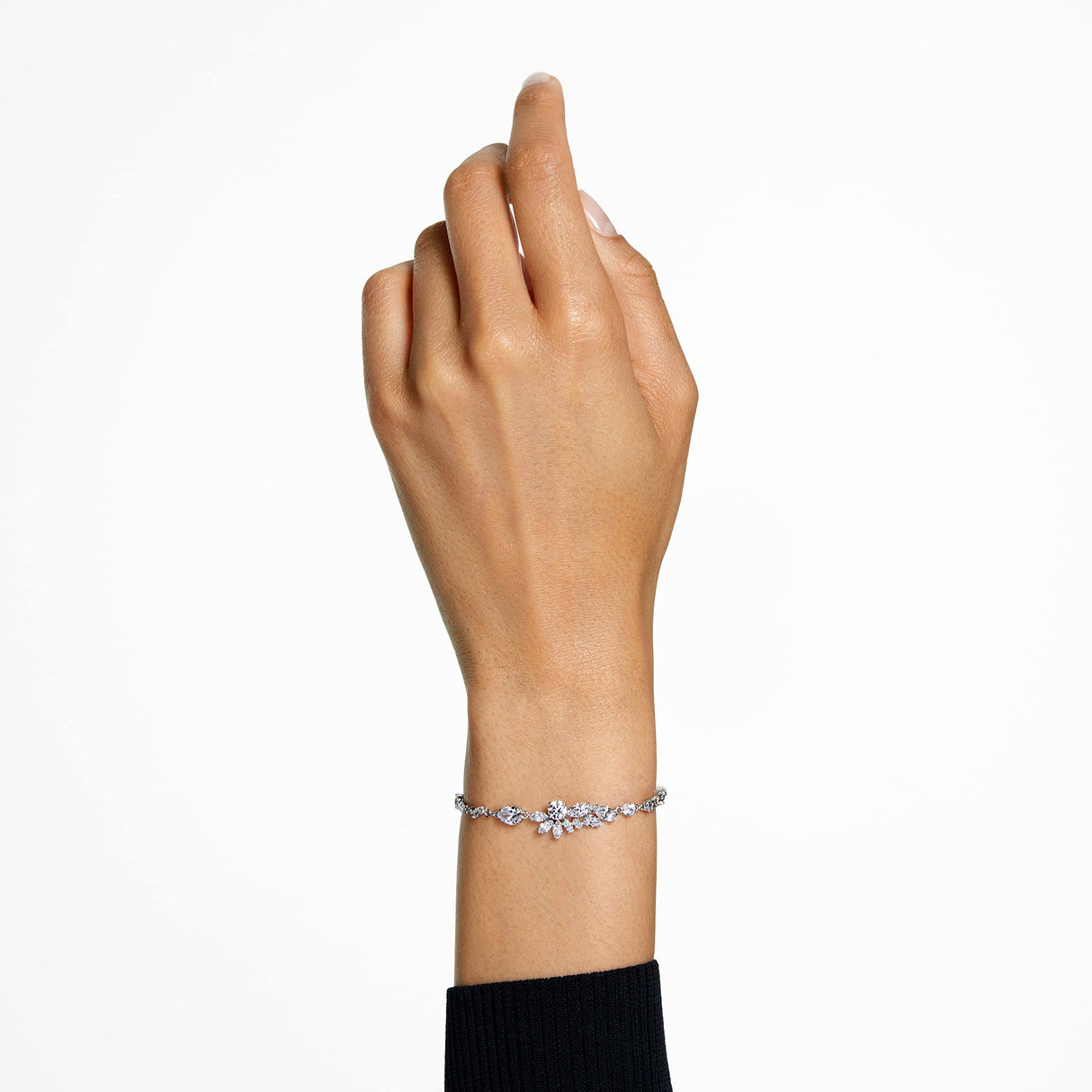 Swarovski Pulsera Gema, Tallas mixtas, Flor, Blanca, Baño de rodio