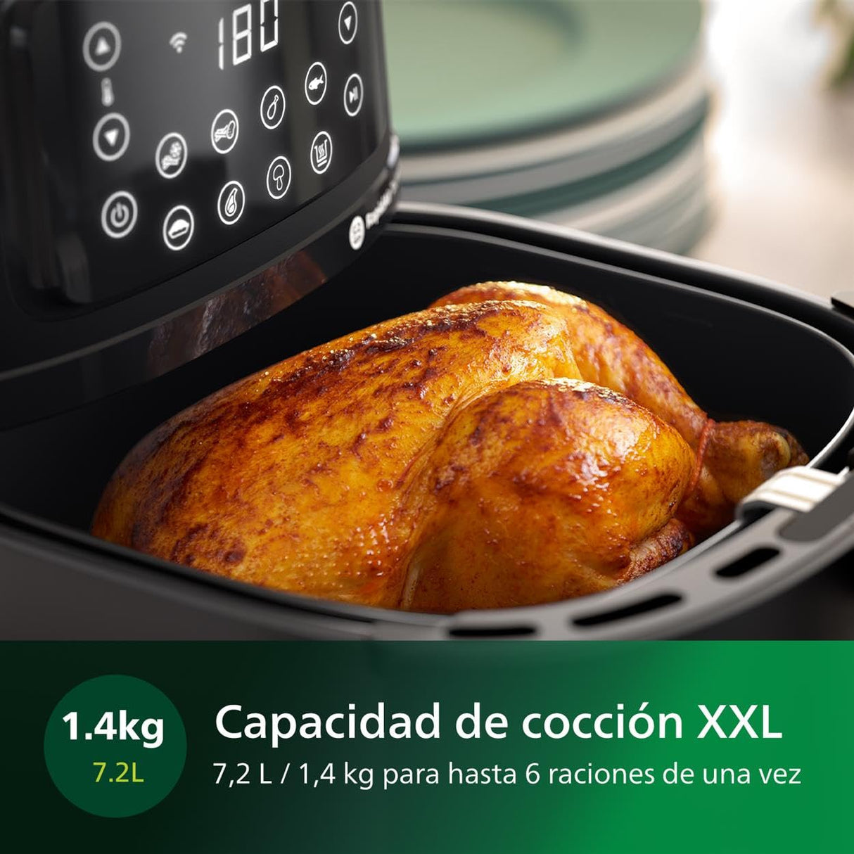 Philips Airfryer Serie 5000 XXL, WIFI, 7.2L (1.4Kg), Freidora De Aire con función 16 en 1, 90% Menos de grasa, Tecnología Rapid Air, Pantalla Digital, 8 preajustes, NutriU App con Recetas (HD9285/90)