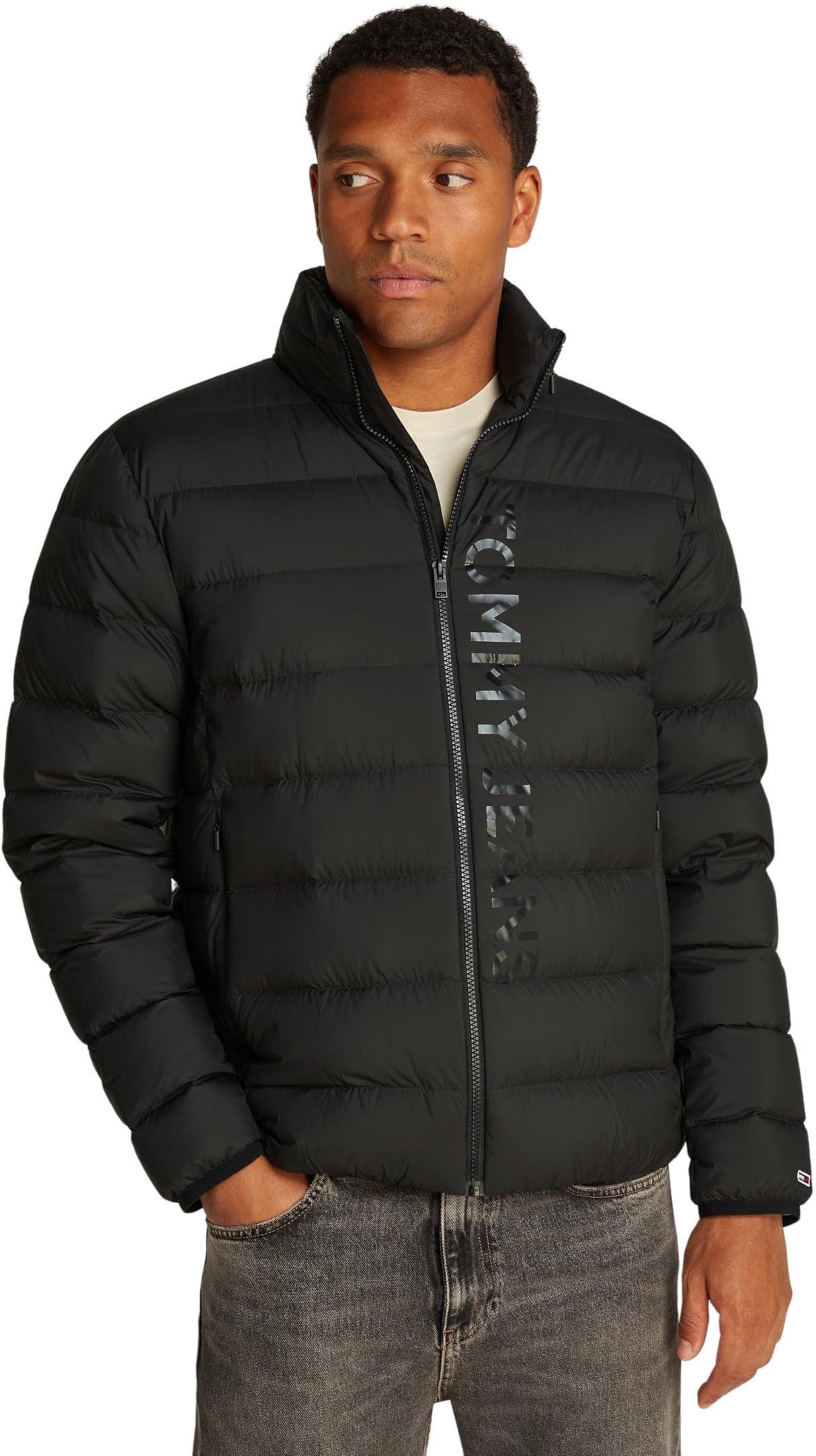 Tommy Jeans Cazadora acolchada Hombre Down Printed ligera, Negro (Black), M