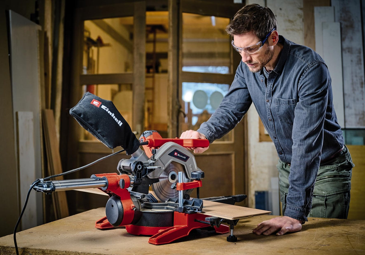 Einhell Sierra de tracción, vaivén e inglete TE-SM 8 L Dual (1800 W, hoja Ø 216 mm, ancho de corte 305 mm, profundidad de corte 65 mm, láser de línea de corte, inclinación de cabezal a ambos lados)