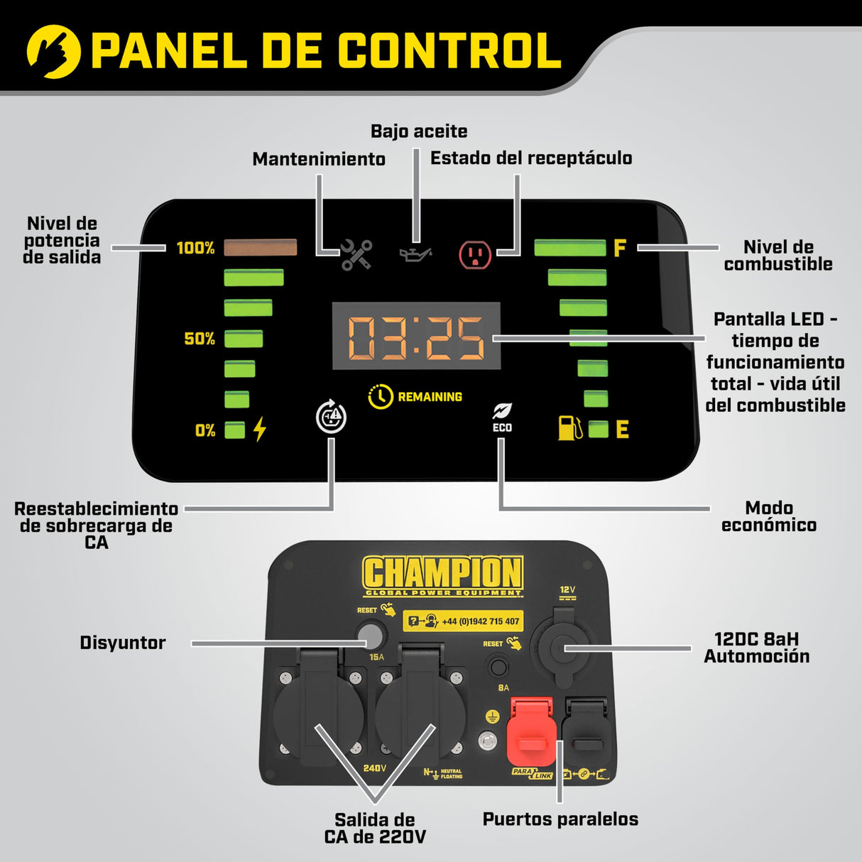 Champion Power Equipment Generador Gasolina + Gas (2000 W, inversor, generador con pantalla LED, doble combustible, extremadamente silencioso) 8200i-E-DF-EU