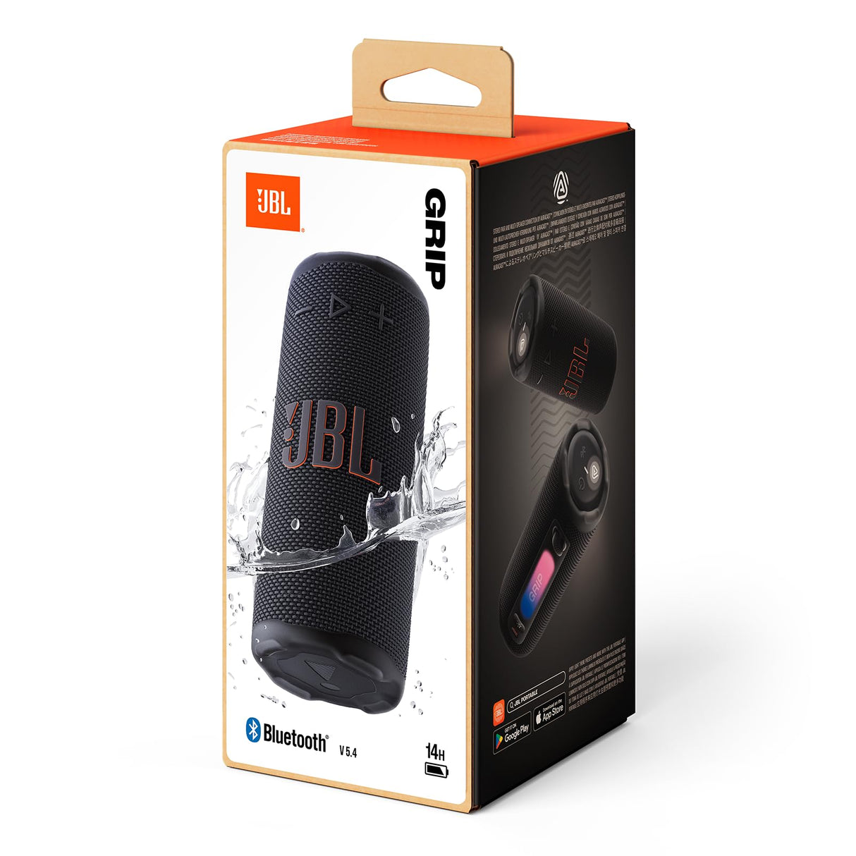 JBL Grip, Altavoz Bluetooth Compacto, Sonido JBL Pro, AI Sound Boost, Resistencia al Agua IP68, luz Ambiental, autonomía de 14 h, conexión Multi-Altavoz Auracast, aplicación JBL Portable, Negro
