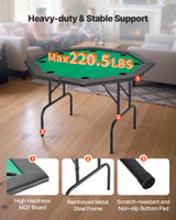 VEVOR Mesa de Póker Plegable, Mesa de Casino Plegable para Ocho Jugadores con Rieles Acolchados y Portavasos, con Patas de Fieltro y Metal, para Texas Hold'em y Blackjack, 1260 x 1260 x 750 mm