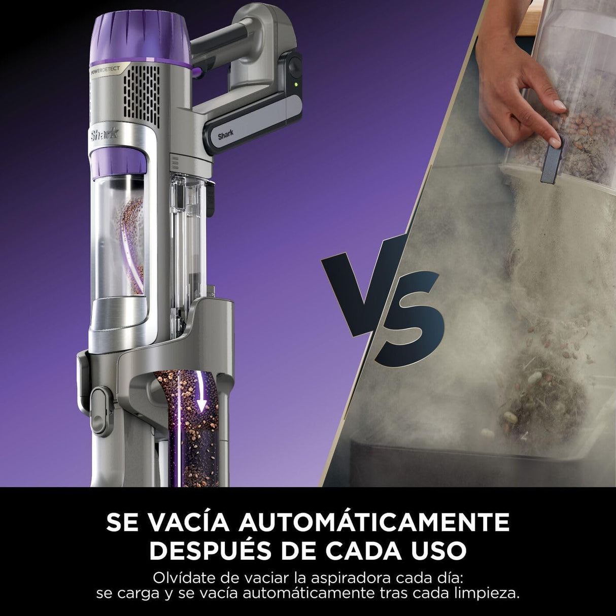 Shark PowerDetect Clean&Empty Aspiradora sin cable, DuoClean Detect, limpieza inversa, base de autovaciado de 2 l, Anti-Hair Wrap Plus, autonomía de 70 min,cepillos multisuperficie, gris, IP3251AMZEUT