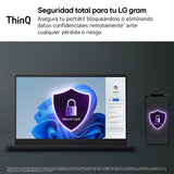 LG gram 16U55U-G.AU88BN - Ordenador Portátil Ultraligero de 16" Ryzen AI 7 445, 32 GB RAM, 1 TB SSD, AMD Radeon Graphics, IPS Antirreflejo, 1800g, 26 h, Windows 11, Teclado ES, Negro carbón