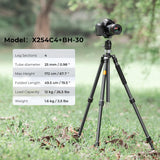 K&F CONCEPT Trípode Cámara,173cm Trípode de Carbono Fotografía Compacto y Professional con 360° Rótula de Bola y Placa de Liberación para Cámara DSLR X254C4